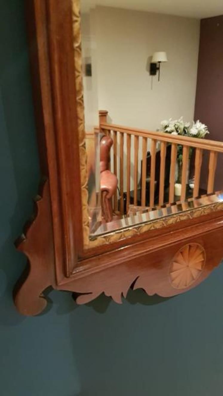 Antique Mahogany Sheraton Inlaid Wall Mirror - Image 4