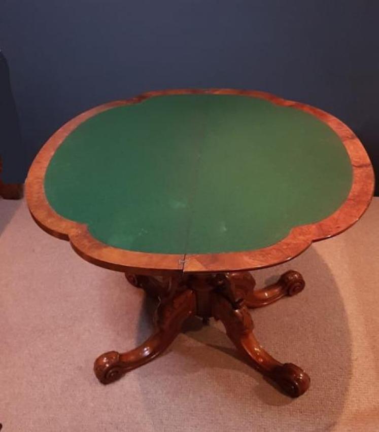 Fine Quality Victorian Burr Walnut Fold Over Top Table - Image 2