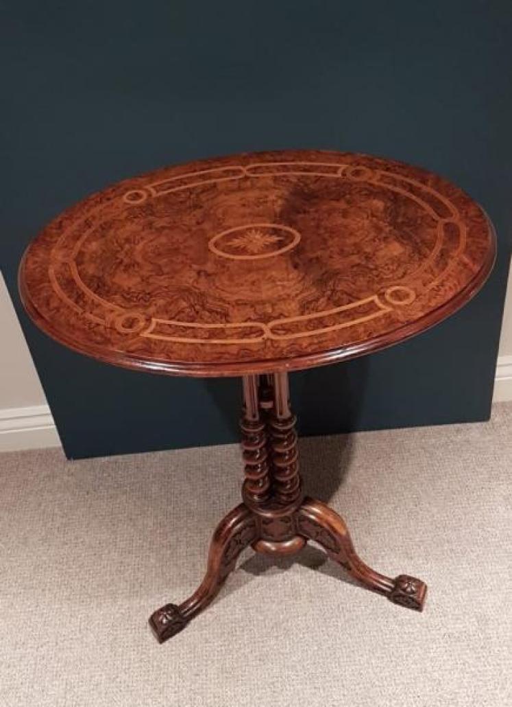 Superb Mid Victorian Burr Inlaid Walnut Lamp Table - Image 1