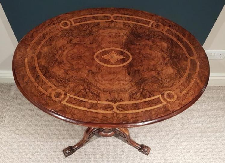 Superb Mid Victorian Burr Inlaid Walnut Lamp Table - Image 2