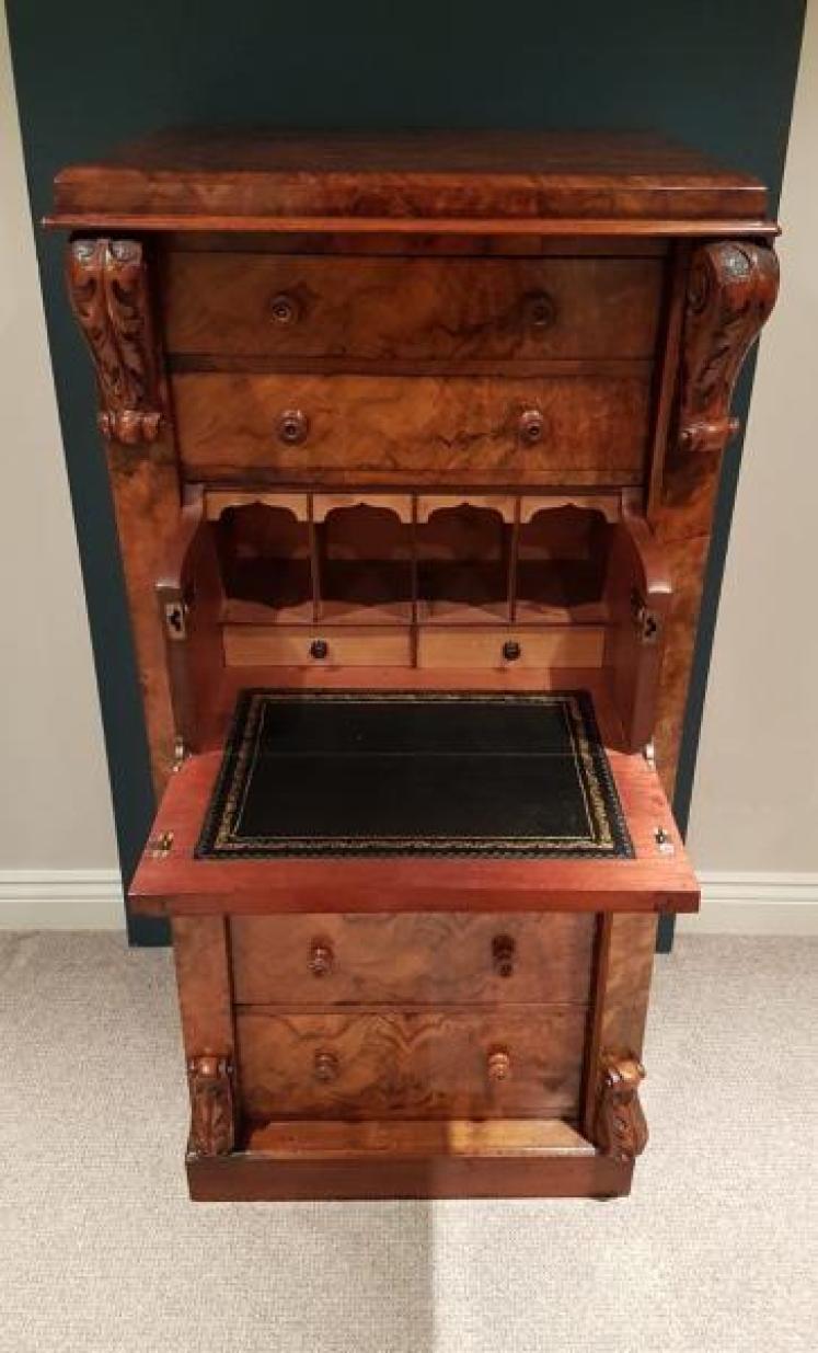 Early Victorian Burr Walnut Secretaire Wellington Chest - Image 1