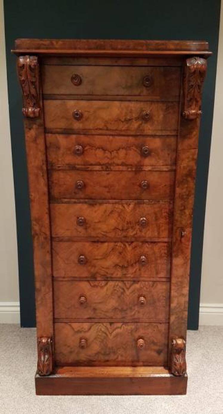 Early Victorian Burr Walnut Secretaire Wellington Chest - Image 2