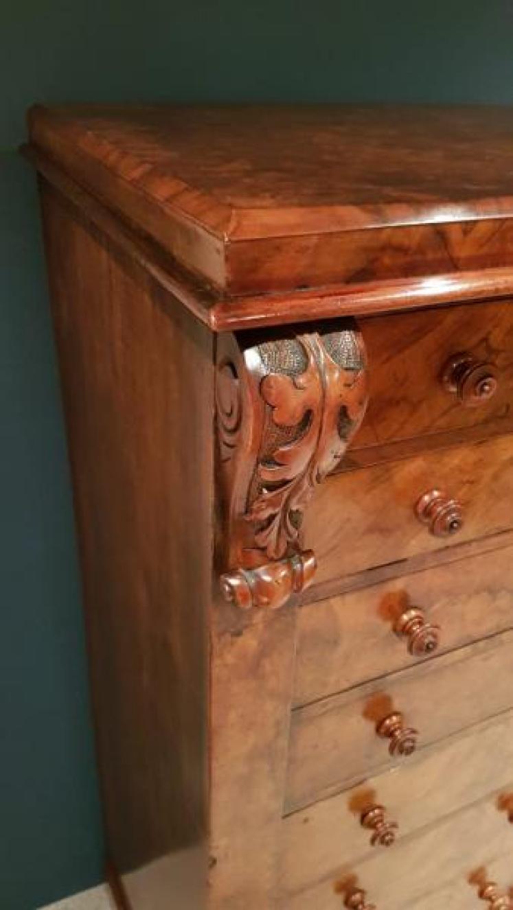 Early Victorian Burr Walnut Secretaire Wellington Chest - Image 5