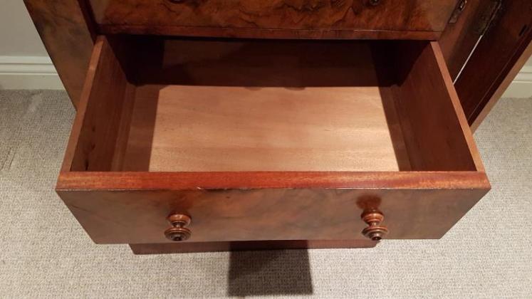 Early Victorian Burr Walnut Secretaire Wellington Chest - Image 6