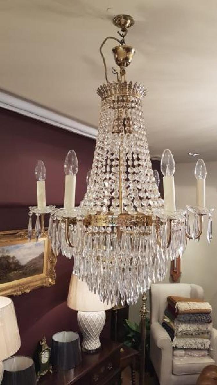 Antique Cut Crystal and Brass Chandelier - Image 1
