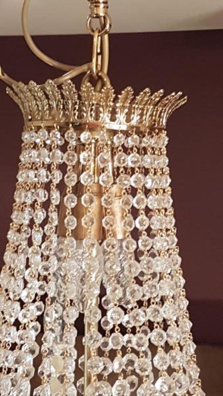 Antique Cut Crystal and Brass Chandelier - Image 3