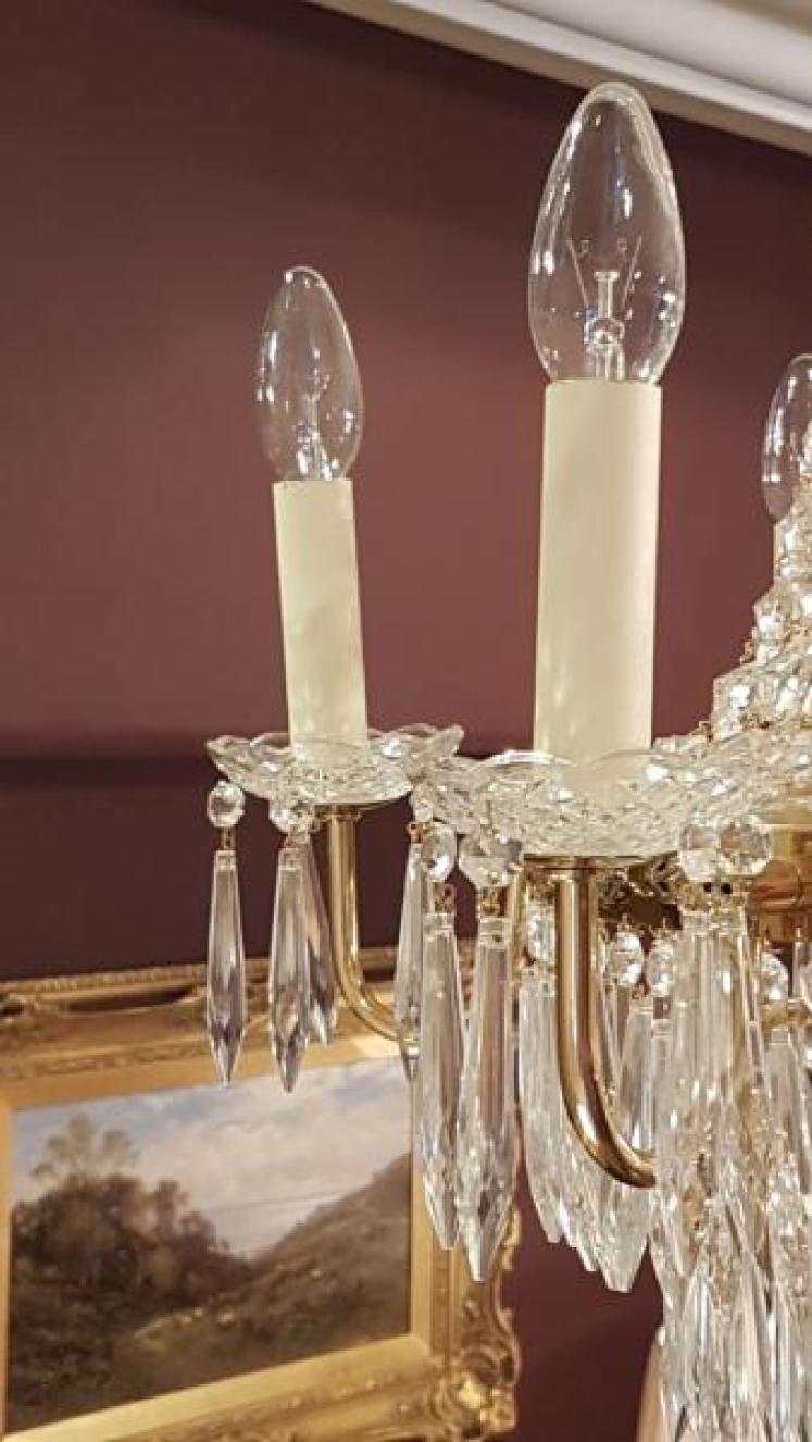 Antique Cut Crystal and Brass Chandelier - Image 4