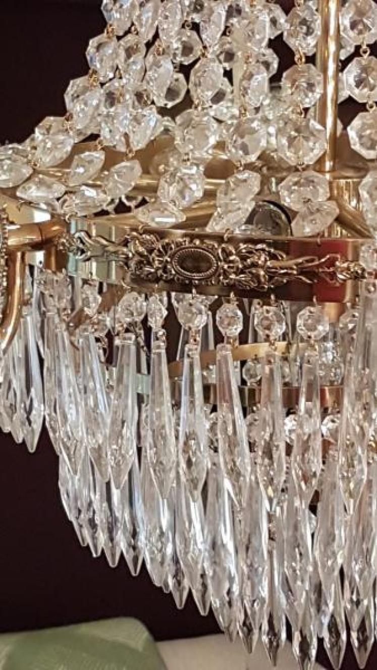 Antique Cut Crystal and Brass Chandelier - Image 6