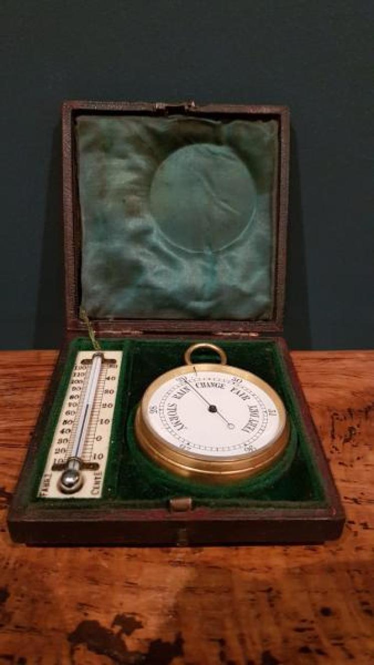 Victorian Pocket Barometer and Thermometer in Original Presentation Case - Image 1