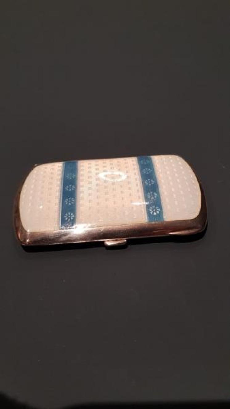 Antique Silver & Blue Banded Enamel Card Case - Image 1