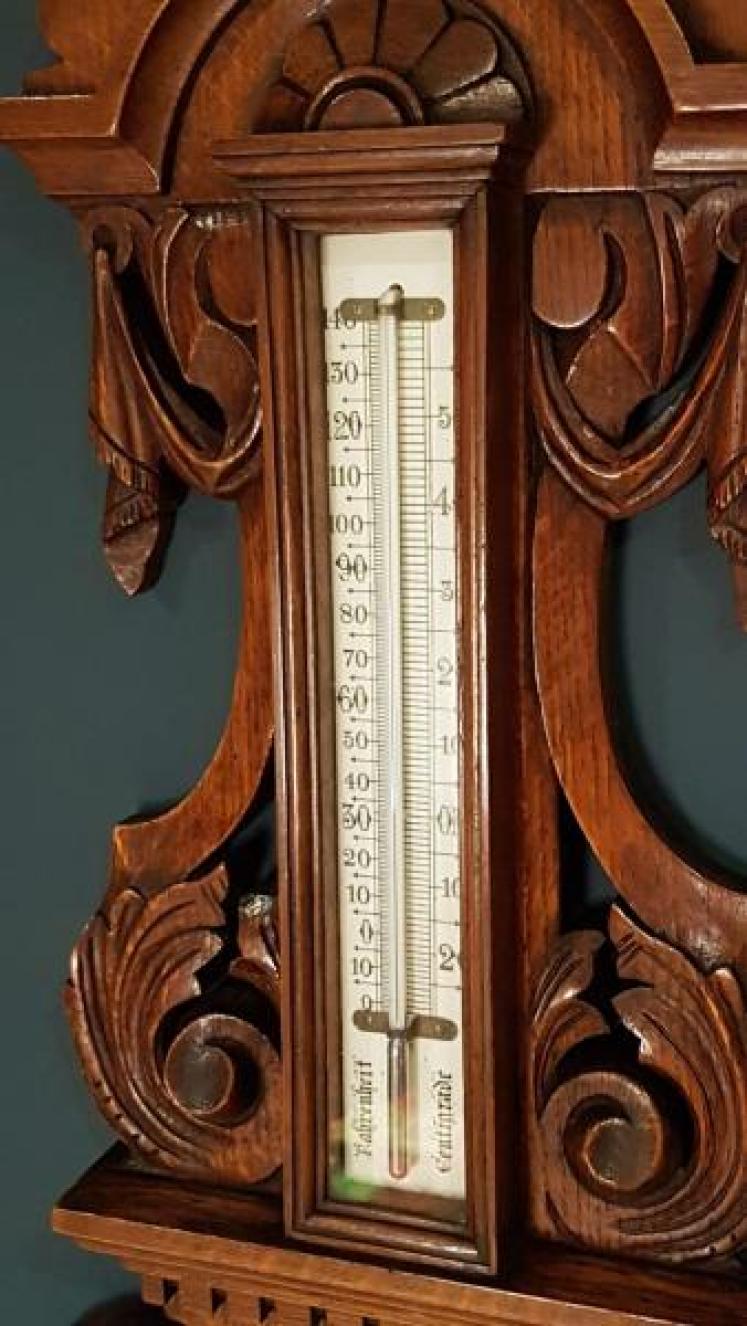 Impressive Antique Victorian Carved Oak Banjo Barometer - Image 3