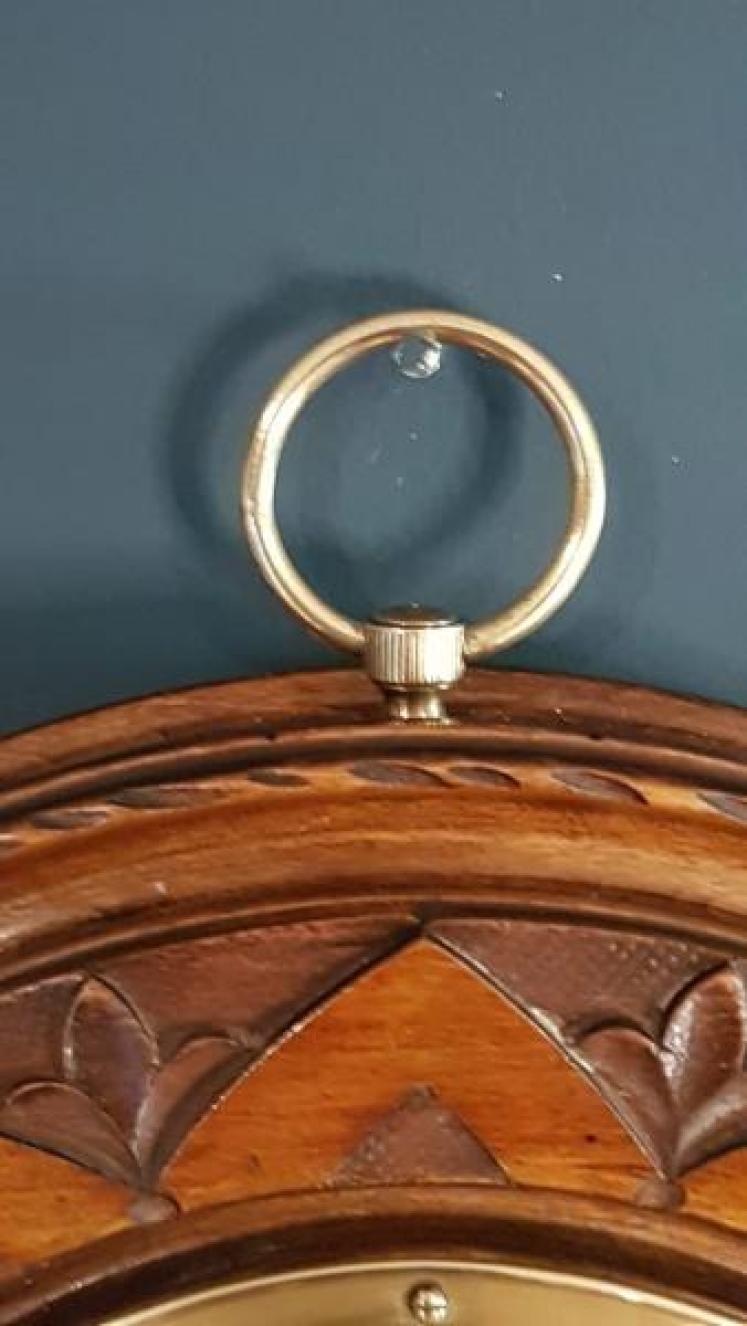 Victorian Carved Walnut Aneroid Barometer with  Silvered Dial - Image 3