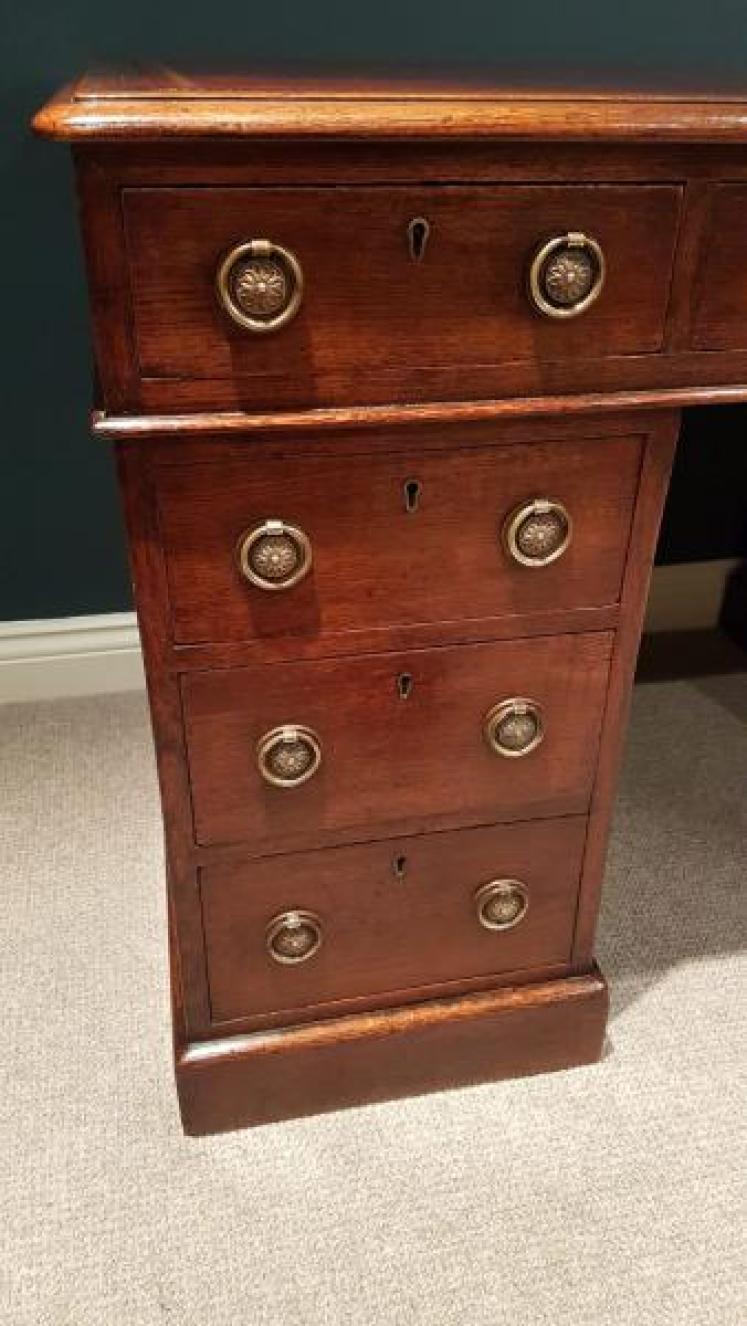 Antique Mid Victorian Oak Pedestal Desk - Image 5