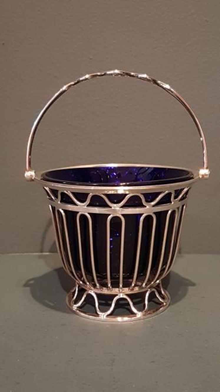 Edwardian Silver & Bristol Blue Glass Basket - Image 1