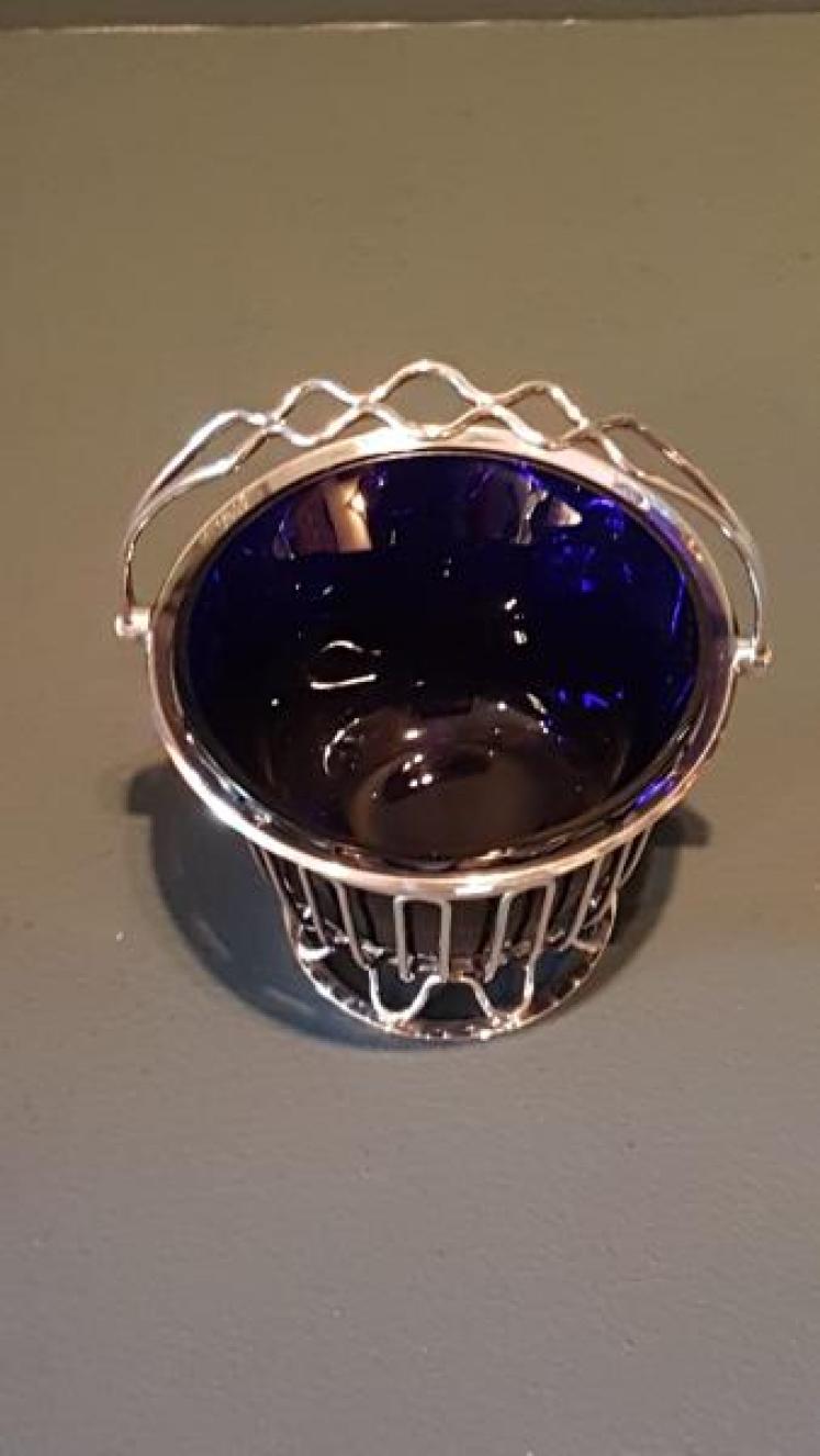 Edwardian Silver & Bristol Blue Glass Basket - Image 2