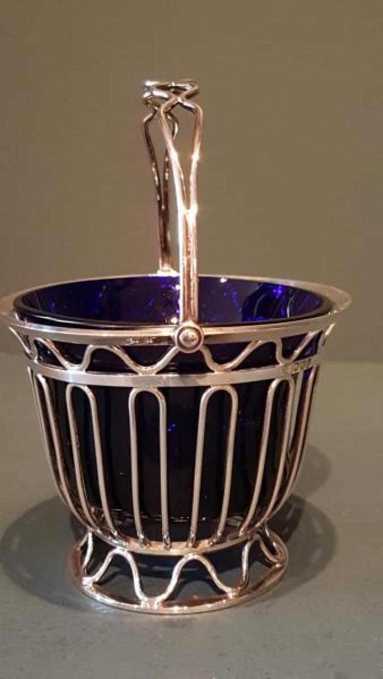 Edwardian Silver & Bristol Blue Glass Basket - Image 6