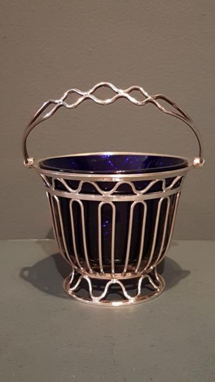 Edwardian Silver & Bristol Blue Glass Basket - Image 7