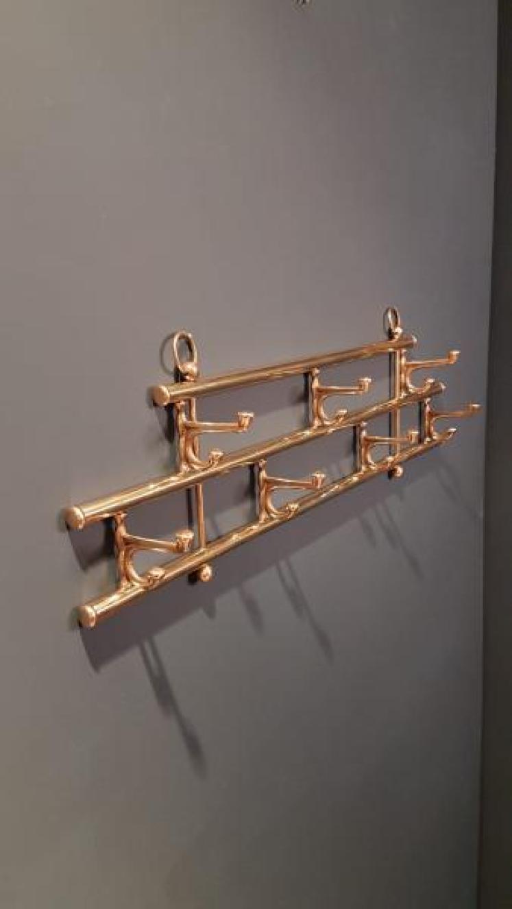 Small Antique Brass Coat Hook Rack - Image 2