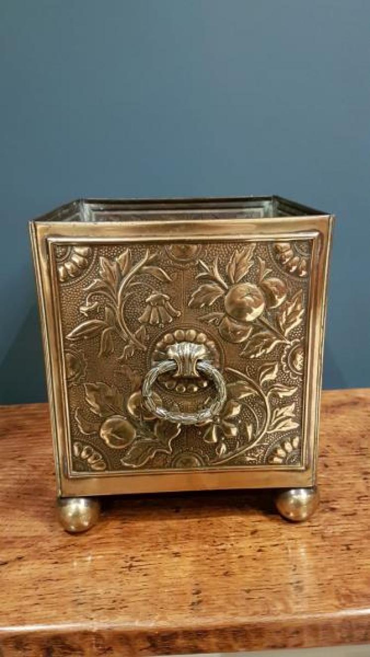 Antique Embossed Brass Planter - Image 6