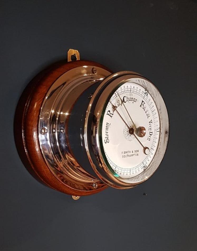 Antique Nickle Plated Marine Bulk Head Barometer - Image 1