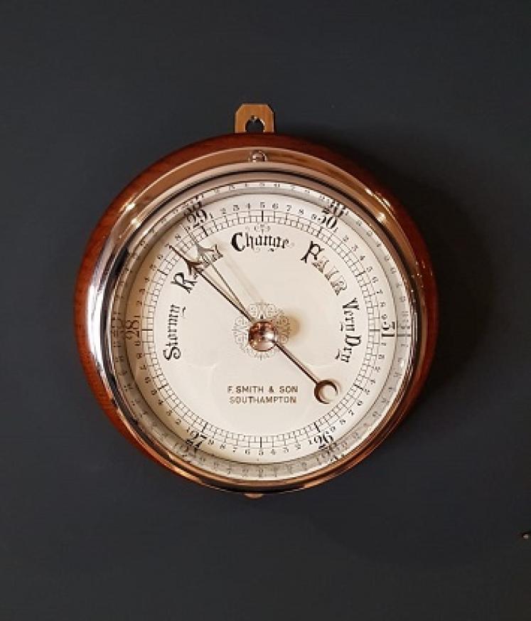 Antique Nickle Plated Marine Bulk Head Barometer - Image 2