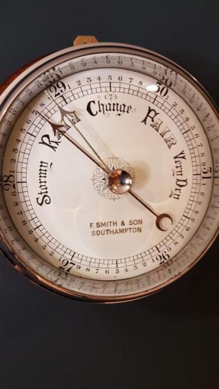 Antique Nickle Plated Marine Bulk Head Barometer - Image 5
