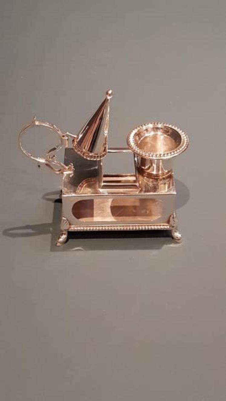 Unusual Victorian Silver Desktop Candlestick and Matchbox Stand  - Image 1
