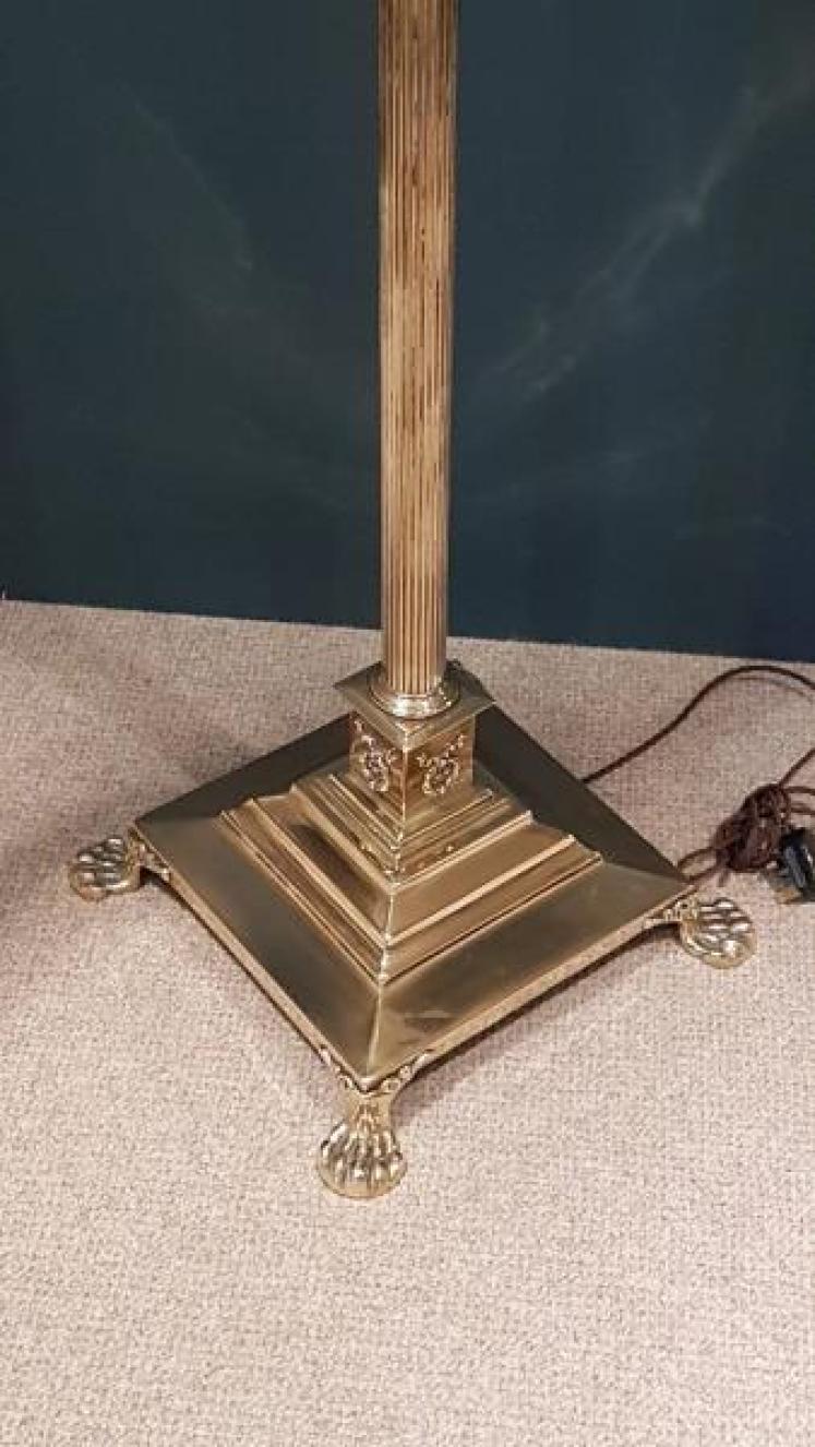 Antique Late Victorian Solid Brass Corinthian Column Lamp Standard - Image 5