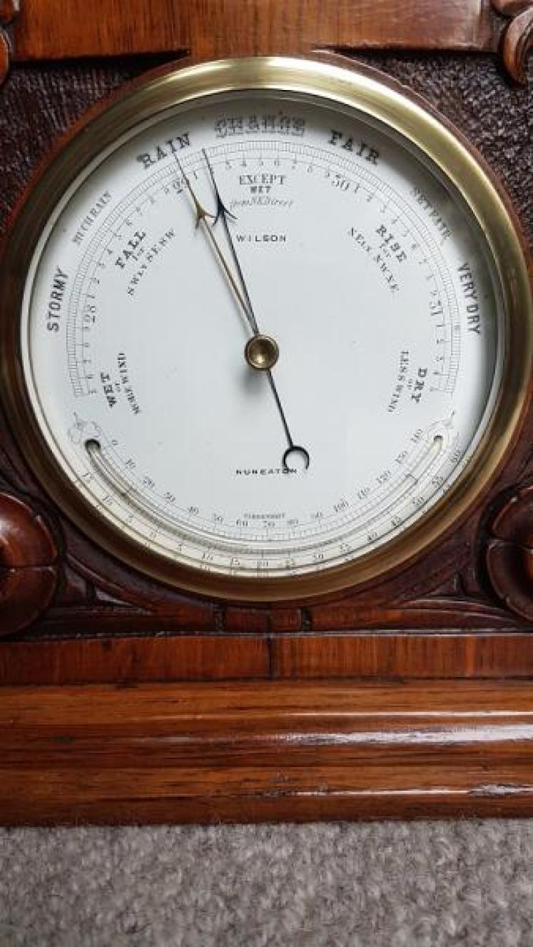 Victorian Carved Oak Desktop Clock and Barometer - Image 6