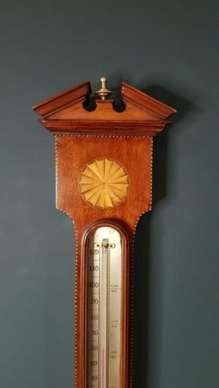Antique Sheraton Inlaid Banjo Barometer by Maple & Co London - Image 2