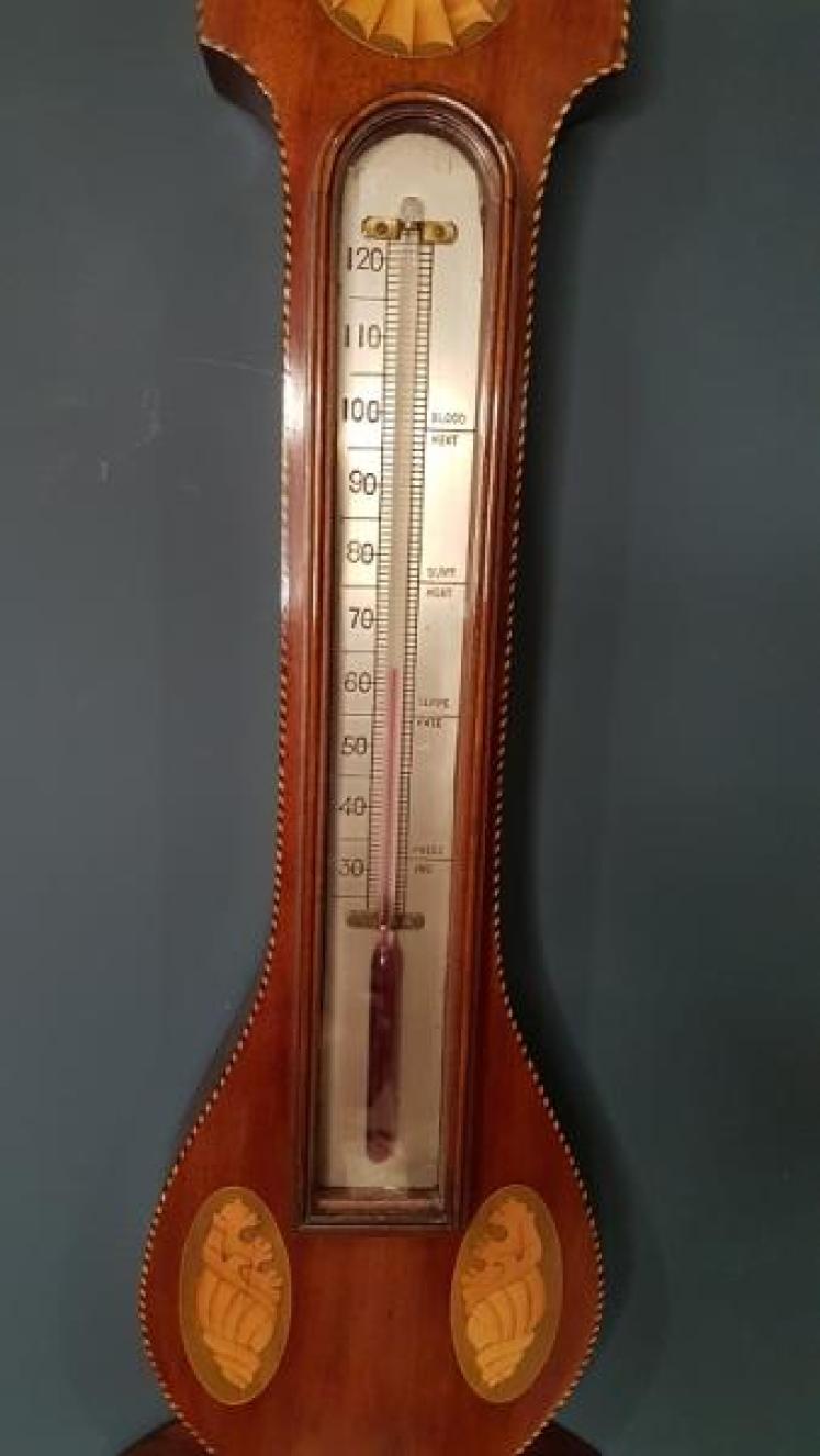 Antique Sheraton Inlaid Banjo Barometer by Maple & Co London - Image 3