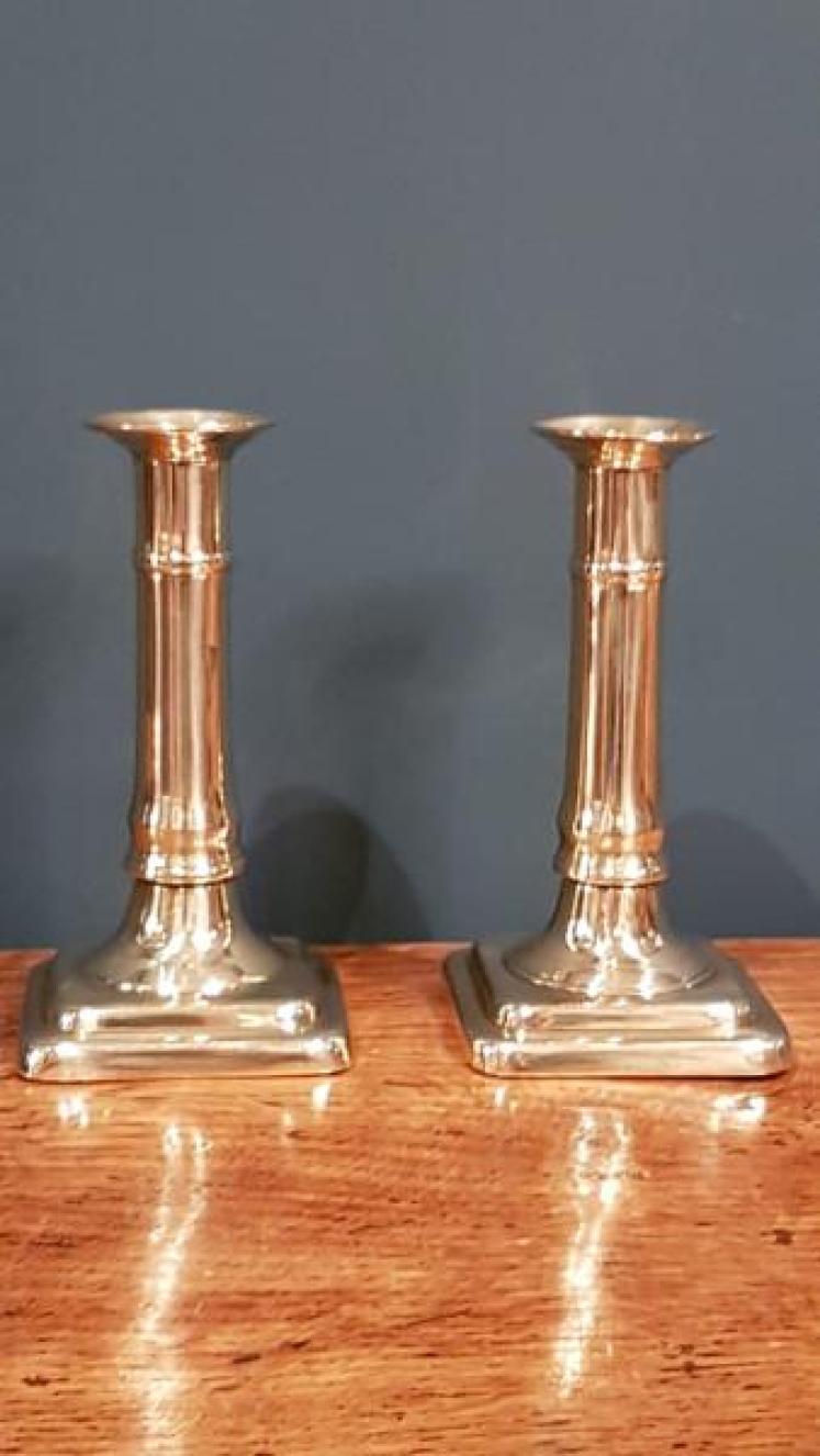 Pair of George III Brass Cannon Pedestal Candlesticks - Image 1