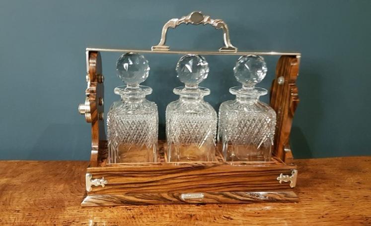 Antique Walnut Betjamann's Three Bottle Tantalus - Image 1