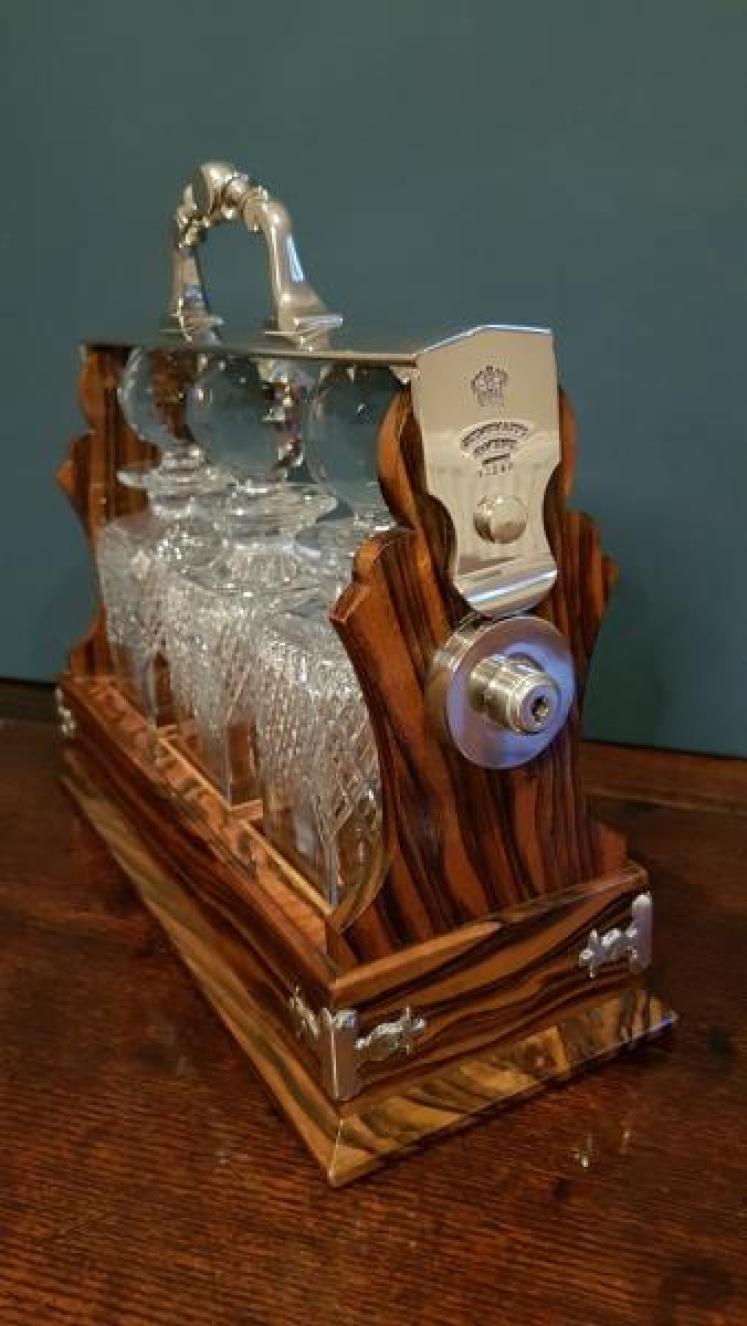 Antique Walnut Betjamann's Three Bottle Tantalus - Image 6