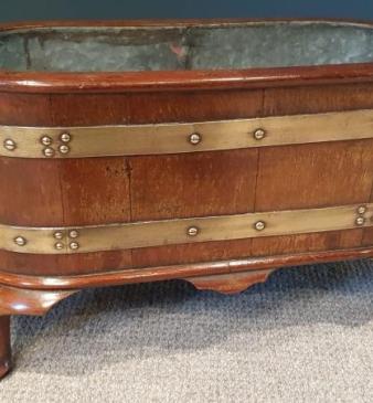 Antique Brass Bound Mahogany Planter and Liner
