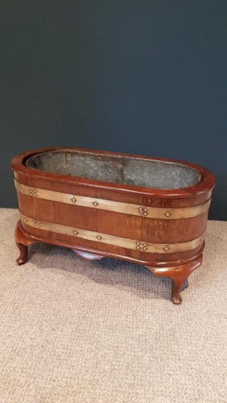 Antique Brass Bound Mahogany Planter and Liner - Image 7