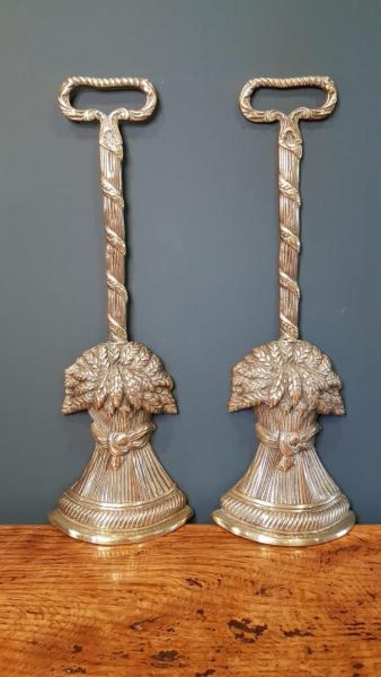 Matching Pair of Antique Cast Brass Wheatsheaf Door Stops - Image 1