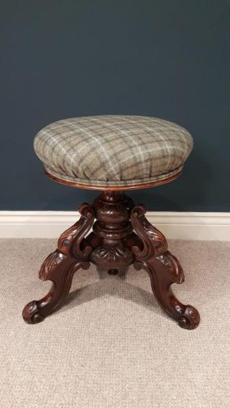 Antique Carved Mahogany Revolving Stool  - Image 1