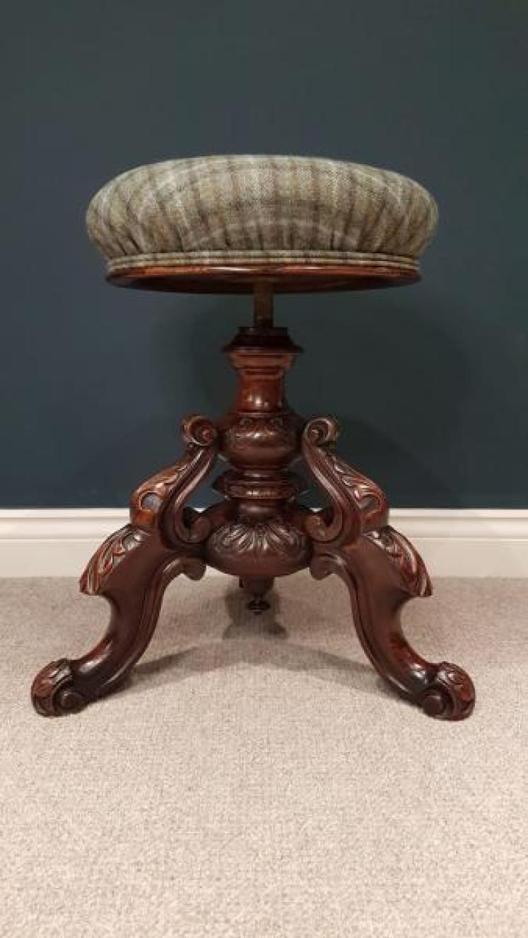 Antique Carved Mahogany Revolving Stool  - Image 2