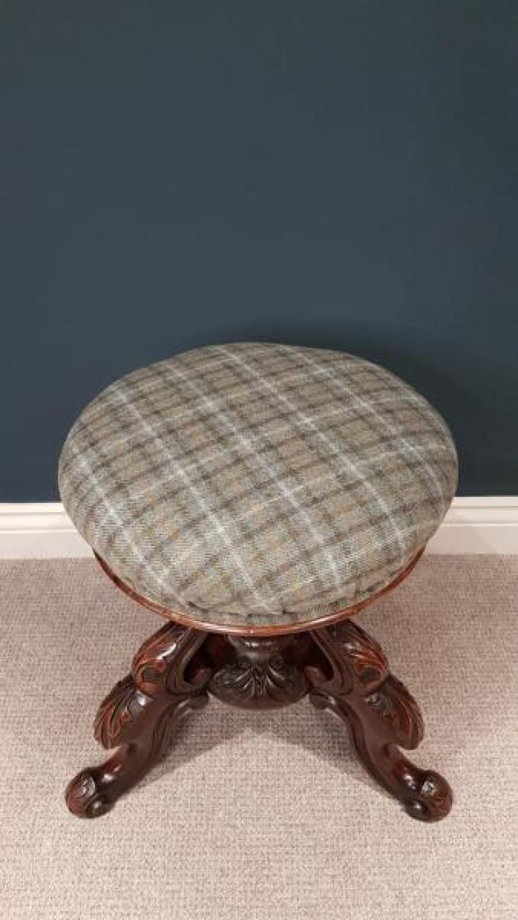 Antique Carved Mahogany Revolving Stool  - Image 5