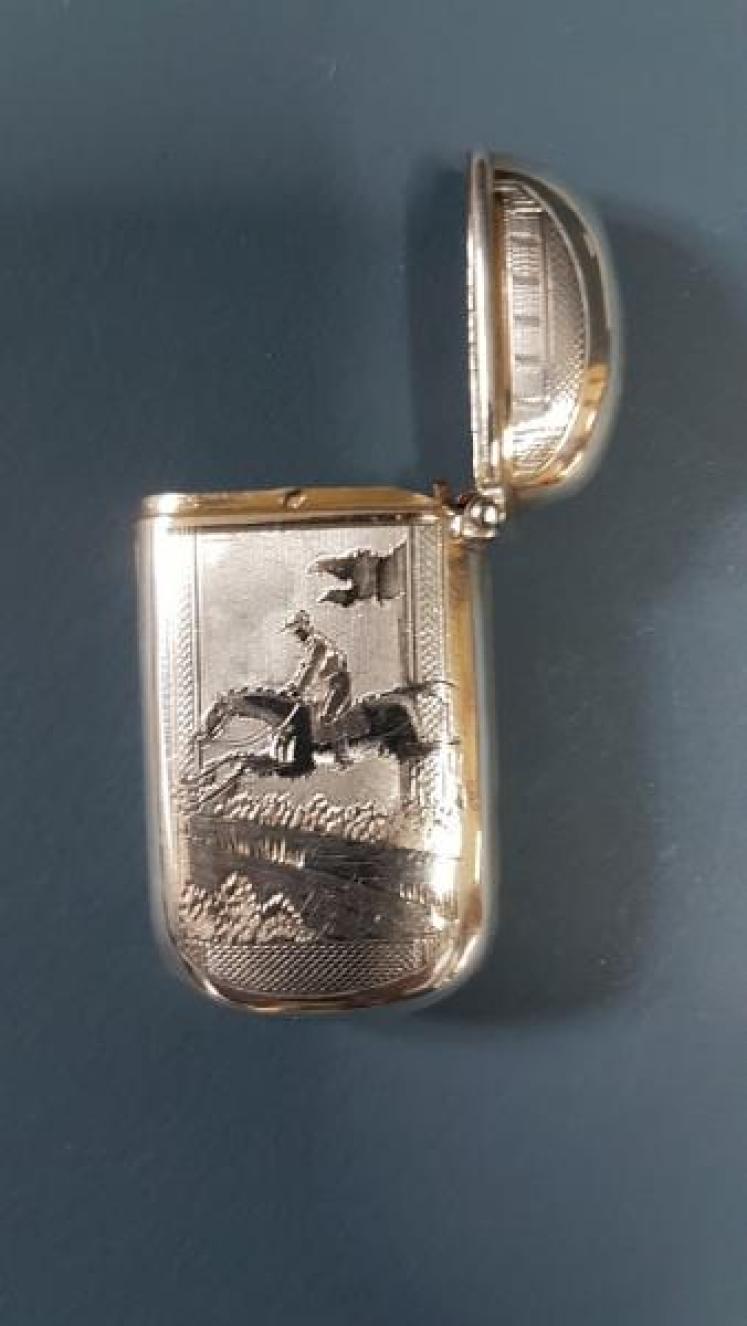 French Silver Vesta Case with Horse Jumping to Front - Image 1