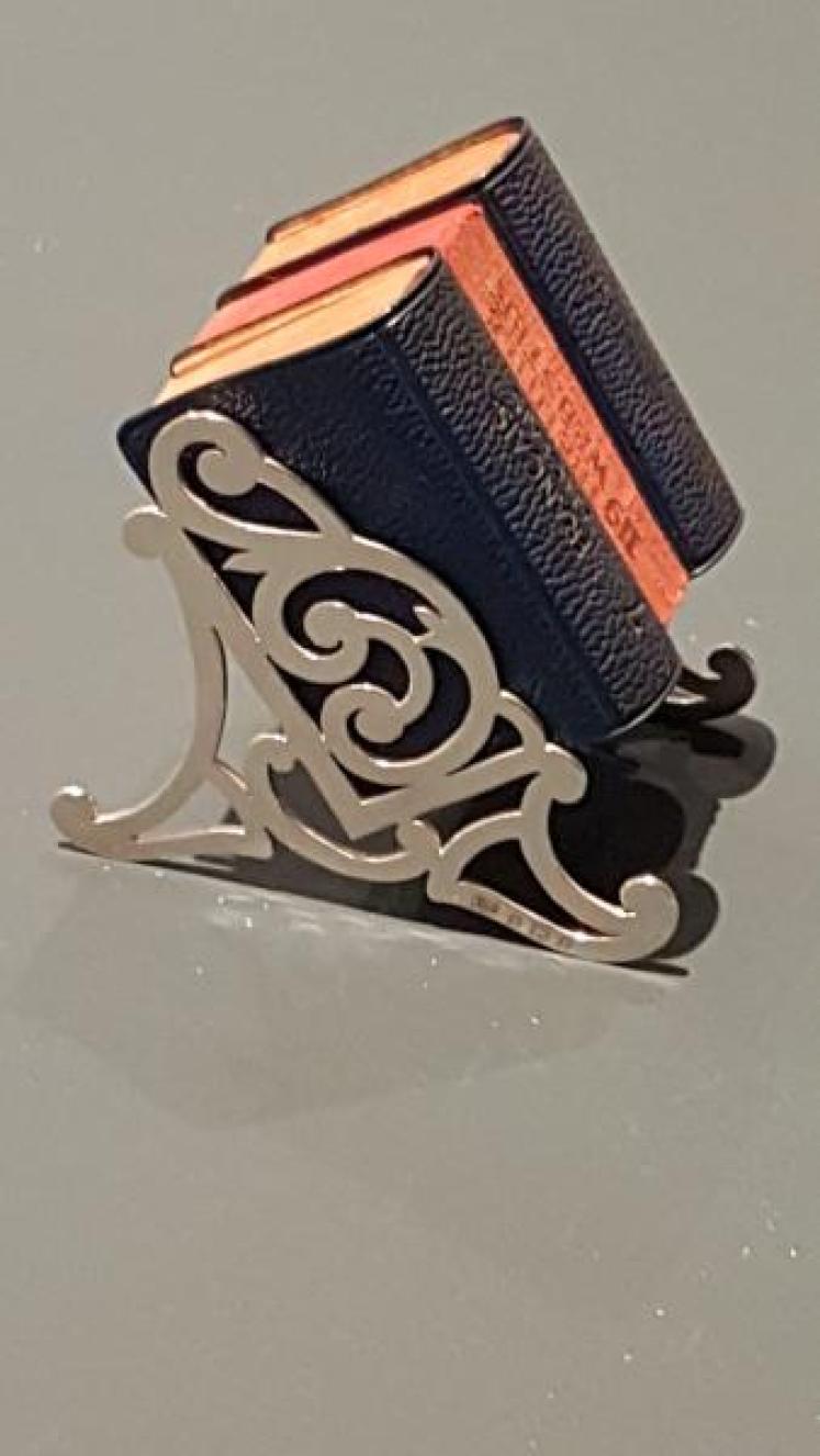 Antique Silver Miniature Book Rack and Books - Image 1