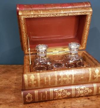 Antique Leather Books Liqueur Tantalus