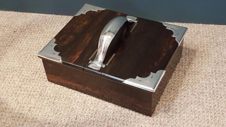 Victorian Solid Silver Coromandel Mounted Cigar Box - Image 1