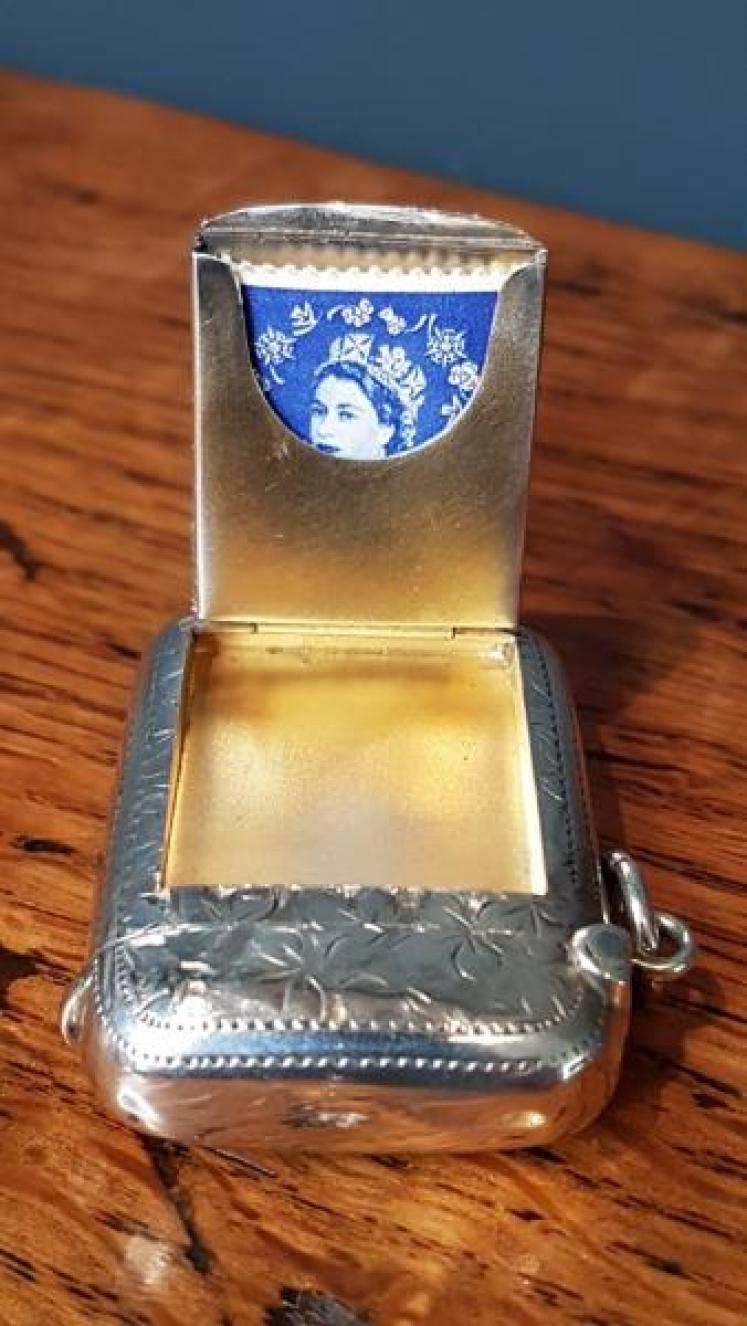 Antique Silver Engraved Vesta and Stamp Case - Image 2