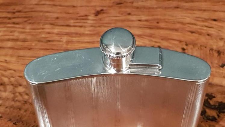 Antique Solid Silver Engine Turned Hip Flask - Image 3