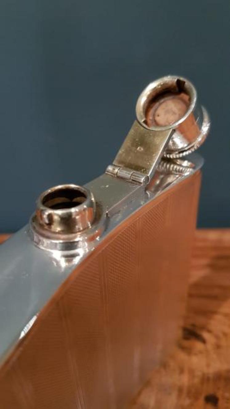 Antique Solid Silver Engine Turned Hip Flask - Image 5