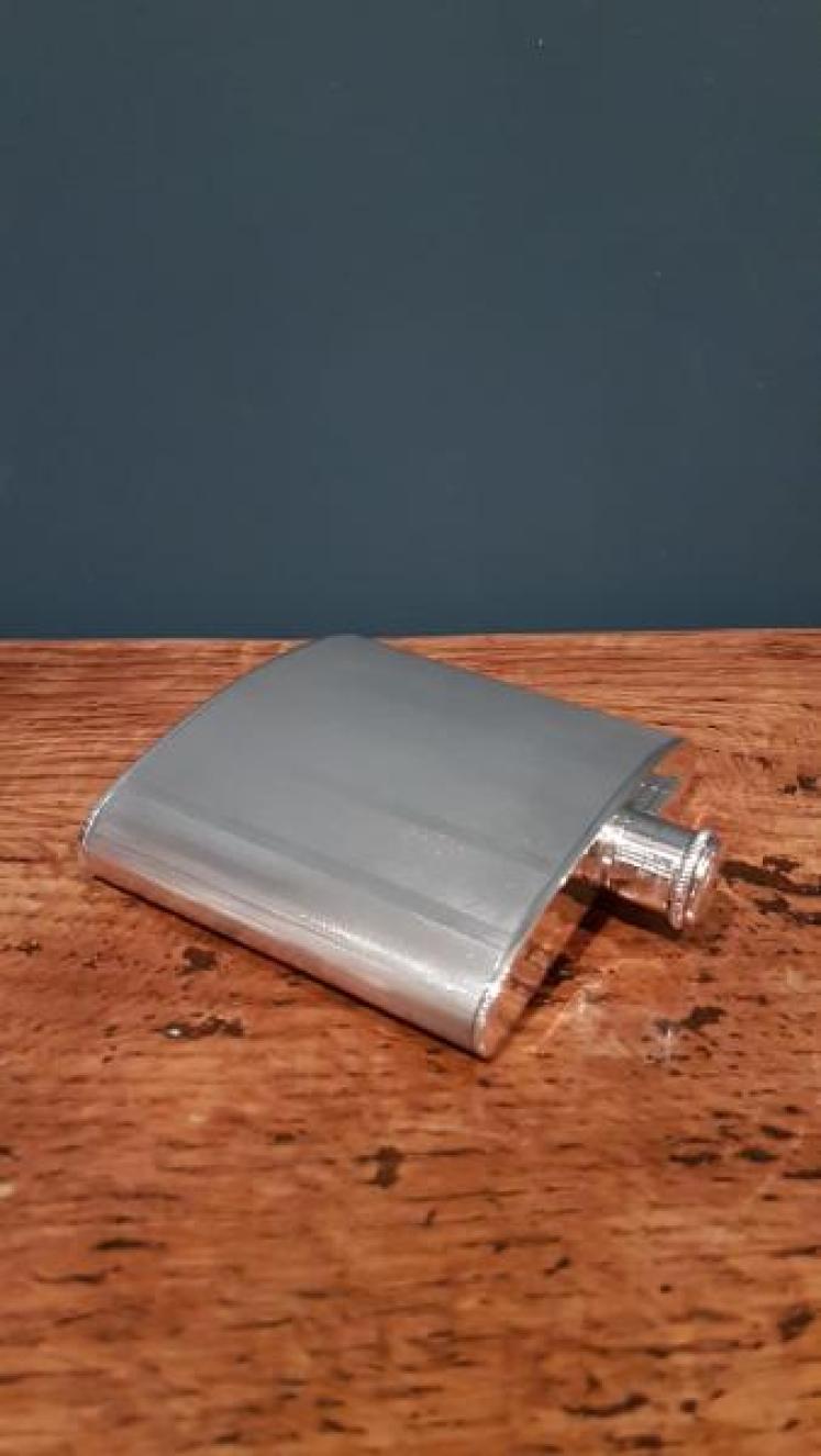 Antique Solid Silver Engine Turned Hip Flask - Image 6