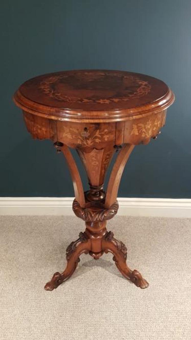 Superb Antique Inlaid Burr Walnut Work Table - Image 1