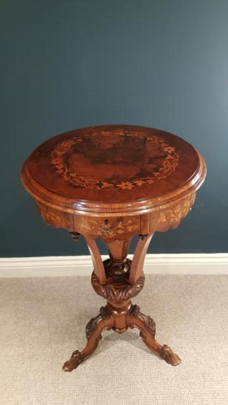 Superb Antique Inlaid Burr Walnut Work Table - Image 2